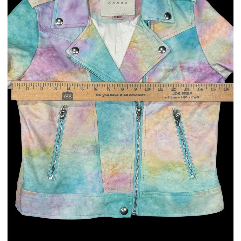 Blank NYC Girls Pastel Tie Dye Faux Leather Moto Jacket Zip Front Size 12 Large